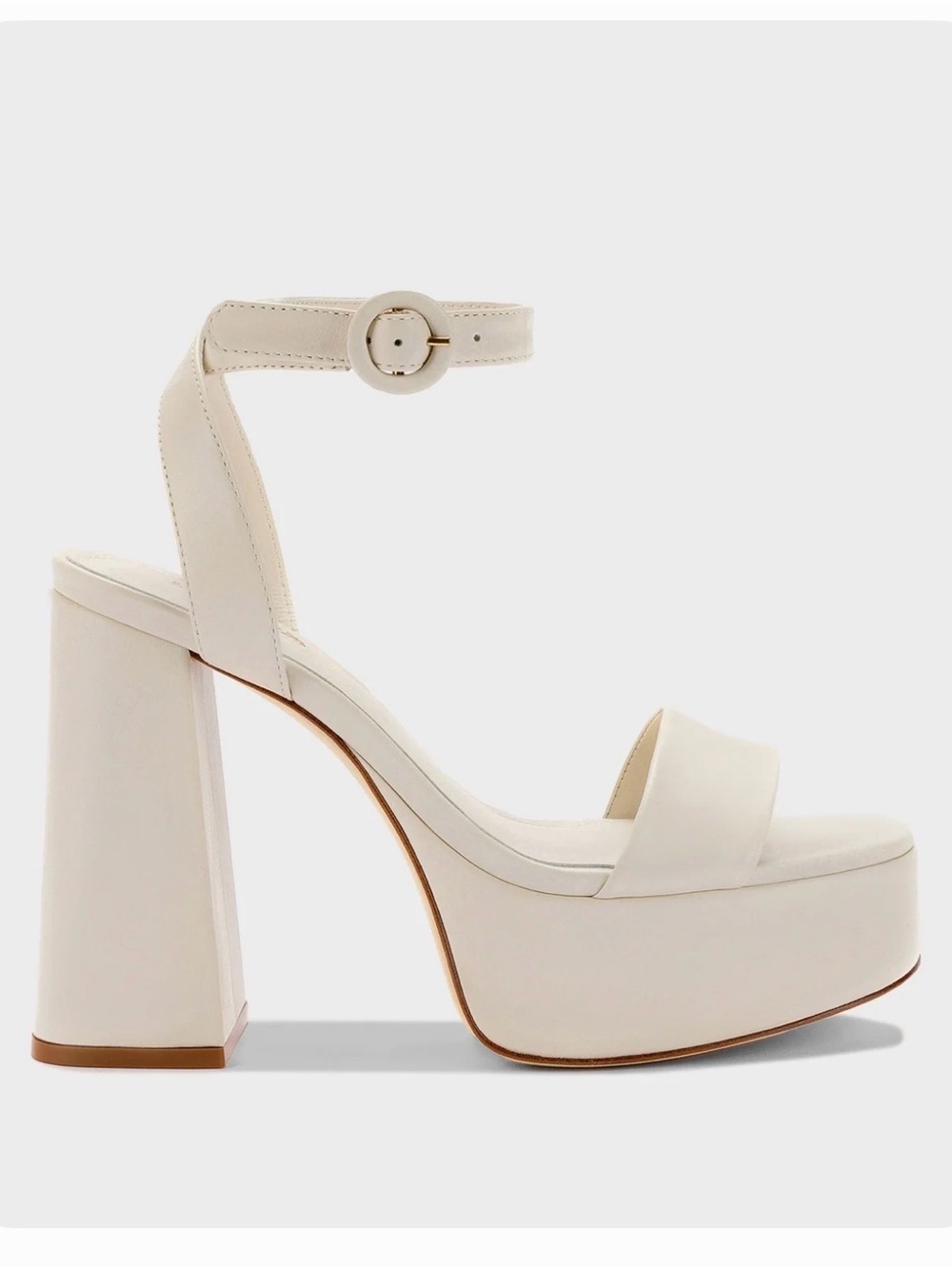 Larroude Dolly Sandal in Ivory Platform Block Heel Ankle Strap Sandal
